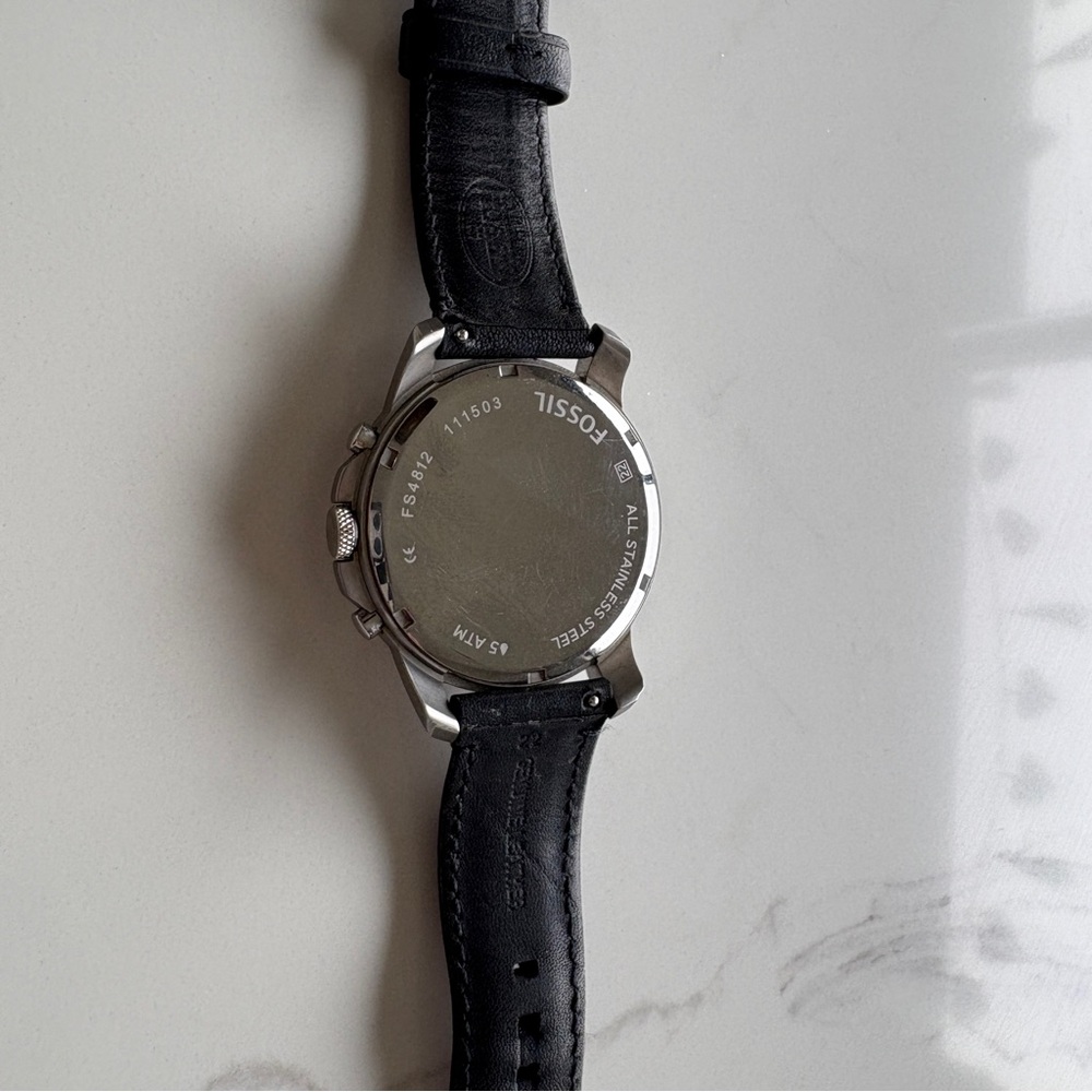 GUC Fossil Grant Chronograph Black Leather Watch (FS4812) - Picture 8 of 12